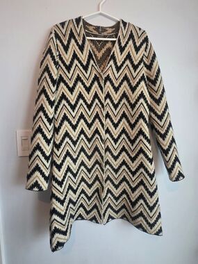 J MCLAUGHLIN Cardigan Women S Chevron Open Front Sweater Duster Black Ivory